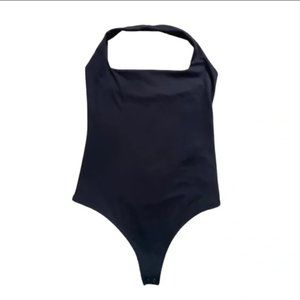 Double Layered Seamless Fabric Halter Bodysuit (Black) Small